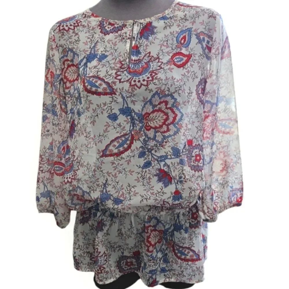EC CHICO'S SHEER PAISLEY BLOUSE SZ.S